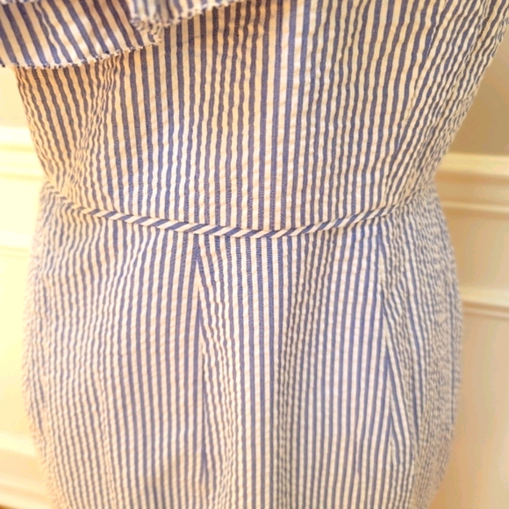 🆕️ J. Crew One Shoulder Ruffle Dress Seersucker 8 - Picture 6 of 9